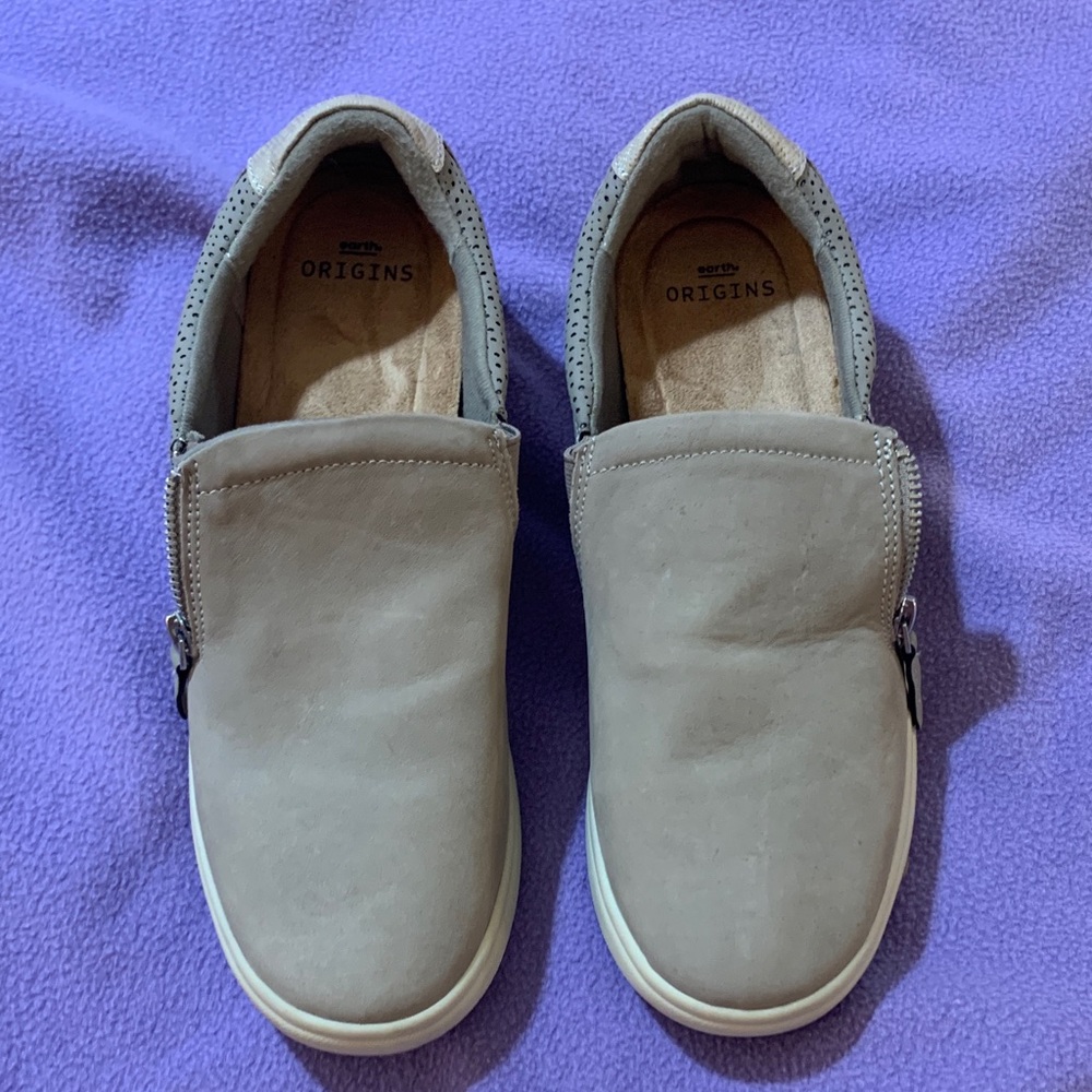 Earth Origins Gray Perforated Slip-On Shoes